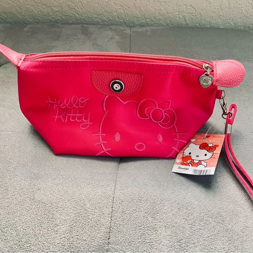 Hello Kitty Sanrio Kawaii Make-Up & Cosmetic Bag with Wristlet in Hot Pink NWT
